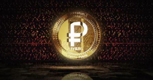Videohive - Crypto Ruble RUB cryptocurrency golden coin loop on digital screen - 47610414 - 47610414