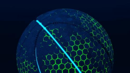 Videohive - 3d Rotation Blue Basketball Ball with Neon Lines - 47610693 - 47610693