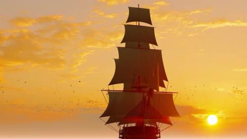 Videohive - A Sailboat Sailing Through The Wind And Waves At Sunset - 47613616 - 47613616