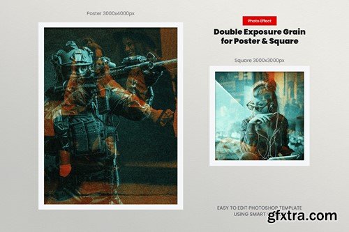 Double Exposure Grain Photo Effect Square, Poster TZ4K9GD