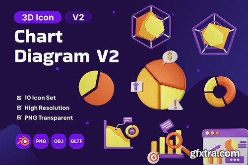 Chart Diagrams V2 3D Icon Pack C25N5HD