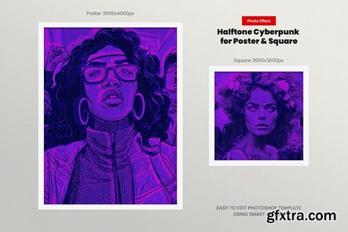 Halftone Cyberpunk Photo Effect for Square, Poster KMUJ6YH