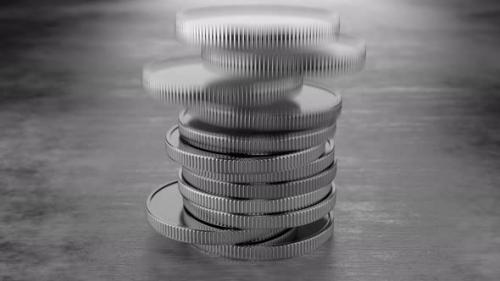 Videohive - Slow falling coins into a pile. Slow motion. Concept of money, banking. Cryptocurrency exchange. Don - 47646080 - 47646080