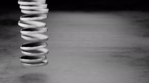 Videohive - Falling stacks of coins in a row, coins on a metal table. Slow motion. Concept of money, banking. Cr - 47646082 - 47646082