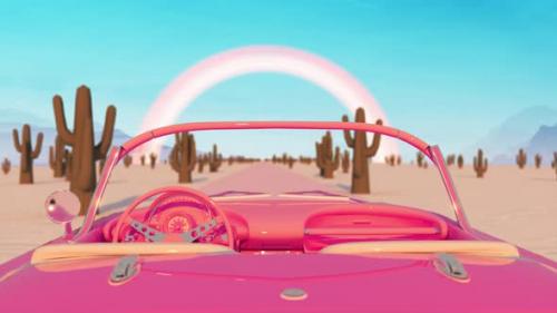 Videohive - Pink world road animation pov desert road with cactus in the Barbie world - 47646563 - 47646563