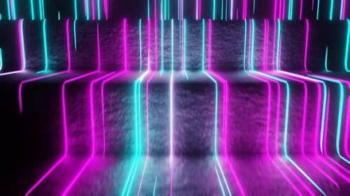 Videohive - Pink And Cyan Neon Glow Rungs Background Vj Loop In HD - 47666453 - 47666453