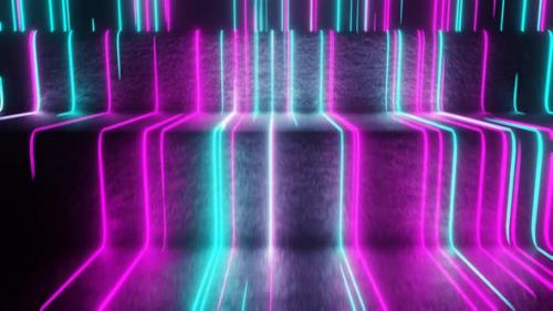 Videohive - Pink And Cyan Neon Glow Rungs Background Vj Loop In 4K - 47666457 - 47666457