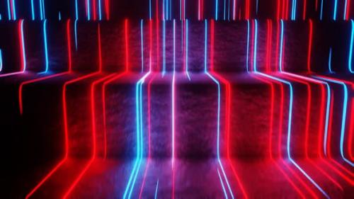 Videohive - Red And Blue Neon Glow Rungs Background Vj Loop In HD - 47666458 - 47666458