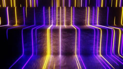 Videohive - Purple And Yellow Neon Glow Rungs Background Vj Loop In HD - 47666460 - 47666460