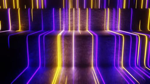 Videohive - Purple And Yellow Neon Glow Rungs Background Vj Loop In 4K - 47666462 - 47666462