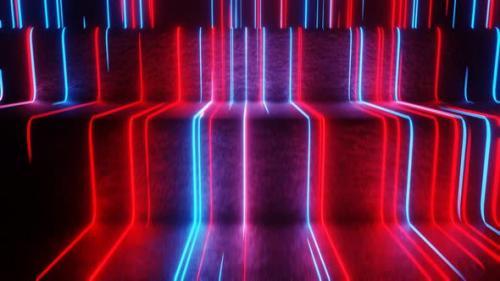 Videohive - Red And Blue Neon Glow Rungs Background Vj Loop In 4K - 47666465 - 47666465