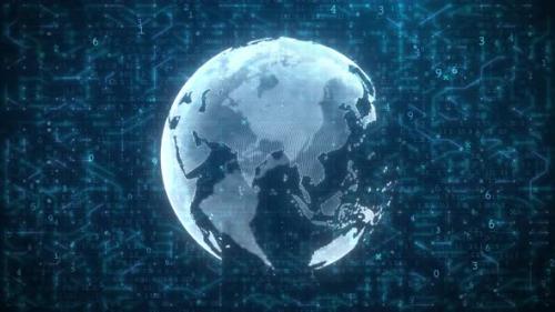 Videohive - Rotating Digital Earth Globe Over Abstract Computer Circuit Background - 47697698 - 47697698