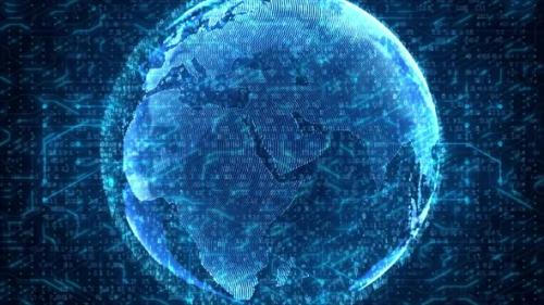 Videohive - Rotating Digital Earth Globe Over Abstract Computer Circuit Background - 47697703 - 47697703