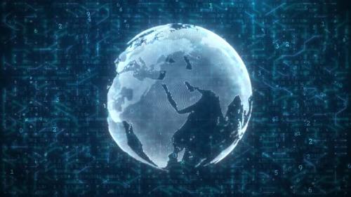 Videohive - Rotating Digital Earth Globe Over Abstract Computer Circuit Background - 47698679 - 47698679