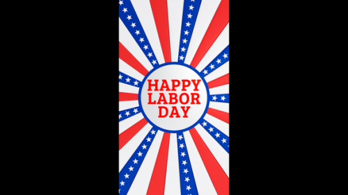 Videohive - Vertical video happy labor day text with retro sun rays and stars animation - 47645052 - 47645052