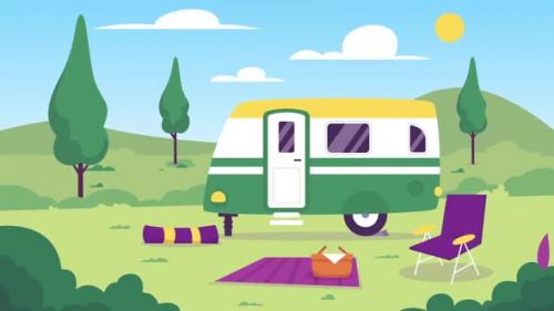 Videohive - Caravan And A Camping Area - 47690217 - 47690217