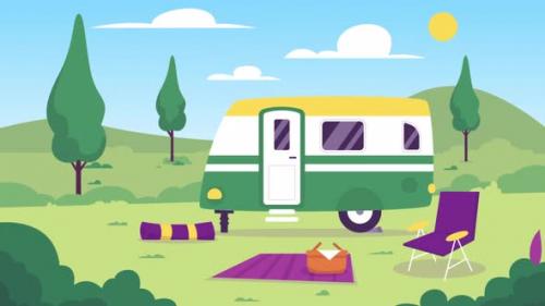 Videohive - Caravan And A Camping Area 4K - 47690332 - 47690332