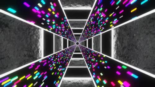 Videohive - White And Multicolor Sci-Fi Neon Glow Cyber Tunnel Background Vj Loop In HD - 47690416 - 47690416