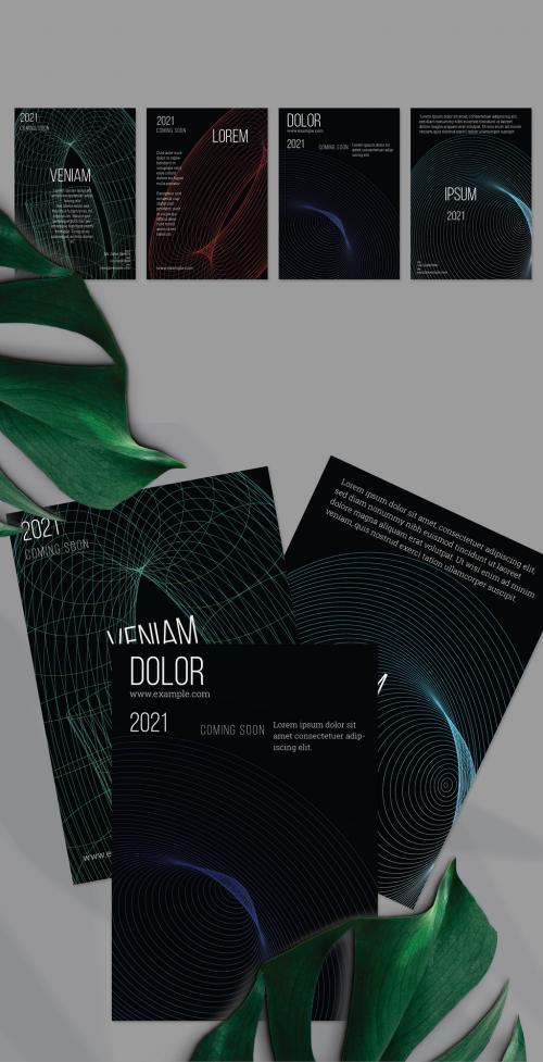 Flyer Layout with Geometric Wireframe Shapes on Black 635950876