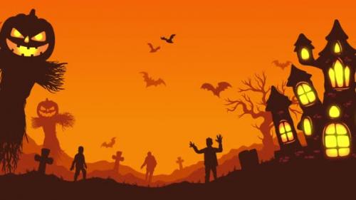 Videohive - Happy Halloween Landscape Background On Orange - 47700908 - 47700908