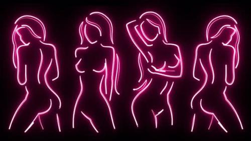 Videohive - Abstract Neon Glowing Female Woman Outlined Body Silhouettes Video Background Loop 4K. - 47701680 - 47701680