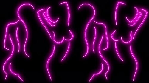 Videohive - Abstract Neon Glowing Female Woman Outlined Body Silhouettes Video Background Loop 4K. - 47701681 - 47701681