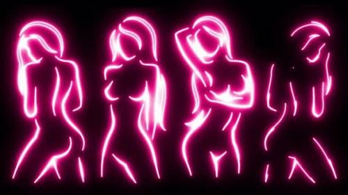 Videohive - Abstract Neon Glowing Female Woman Outlined Body Silhouettes Video Background Loop 4K. - 47701682 - 47701682