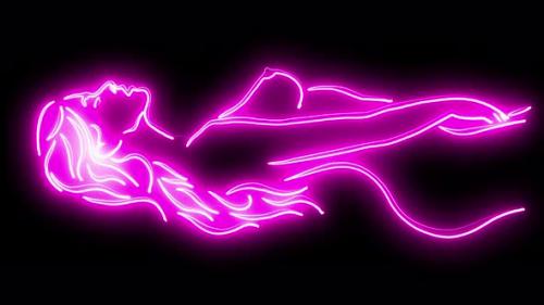 Videohive - Abstract Neon Glowing Female Woman Outlined Body Silhouettes Video Background Loop 4K. Vertical - 47701683 - 47701683