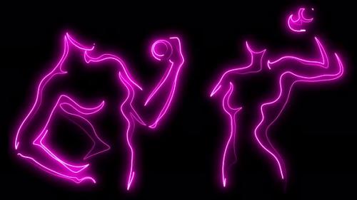 Videohive - Muscular Female Body Neon Neon Glowing Outlinedsilhouettes, Gym Concept. - 47701757 - 47701757