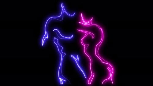 Videohive - Abstract Neon Glowing Male and Female Outlined Body Silhouettes Video Background Loop 4k - 47701758 - 47701758