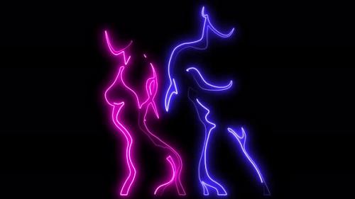 Videohive - Abstract Neon Glowing Male and Female Outlined Body Silhouettes Video Background Loop 4k - 47701759 - 47701759