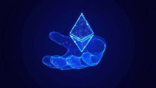 Videohive - Ethereum Icon In Hand Hologram - 47704281 - 47704281