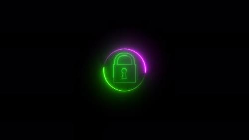Videohive - Glowing lock sign icon. Neon circle rotation on lock icon. - 47704693 - 47704693