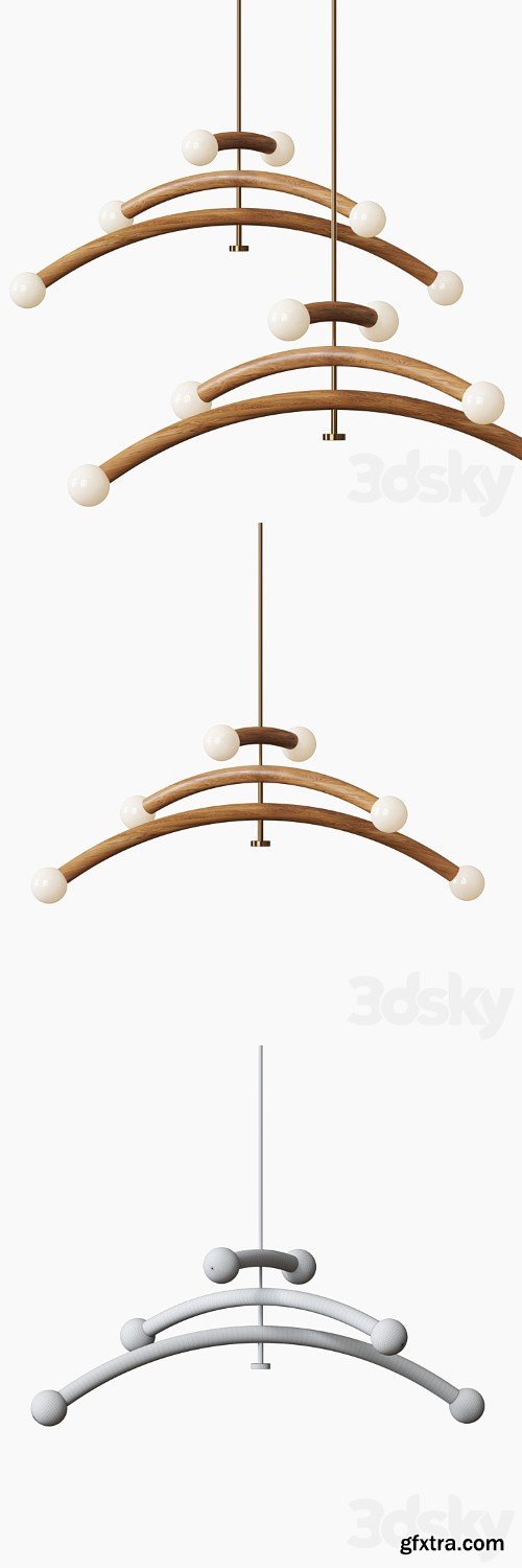 Contemporary Bleached White Oak and Brass LED Chandelier