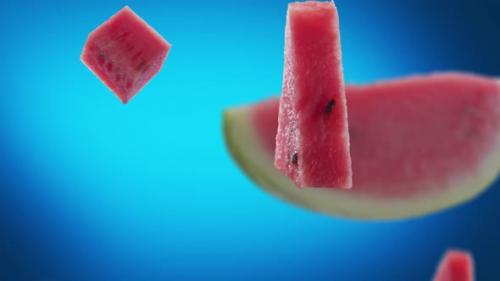 Videohive - Flying of Watermelon and Slices in Blue Background - 47752469 - 47752469