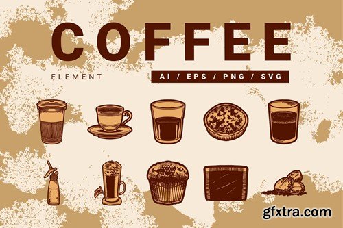 Brown Vintage Retro Coffee Shop Set Illustration FJTF8JX