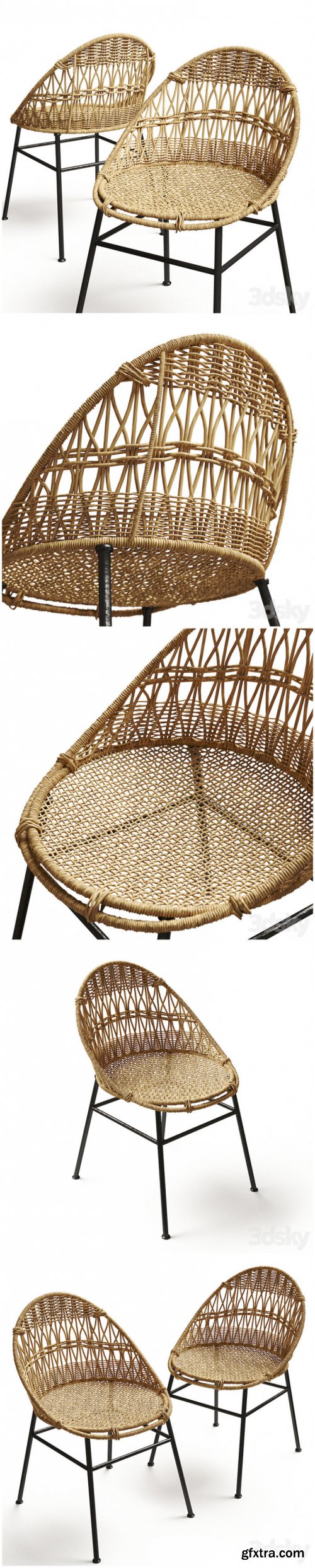 Rounded Wicker Rattan Dining Desk Chair 