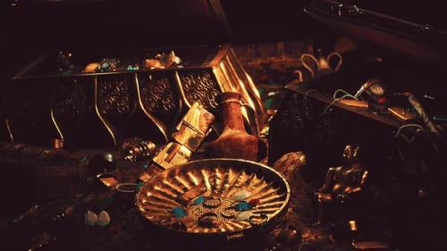 Videohive - Treasures in a Dark Cave with Coins Diamonds and Gold - 47758165 - 47758165