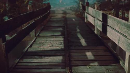 Videohive - Old Wooden Bridge Over a Small Stream in a Park - 47760292 - 47760292