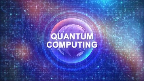 Videohive - Quantum Computing Concept on Futuristic Cyberspace Background with HUD, Numbers, and Globe - 47741864 - 47741864