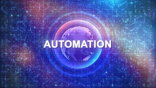 Videohive - Automation Concept on Futuristic Cyberspace Background with HUD, Numbers, and Globe - 47742384 - 47742384