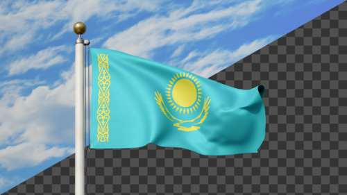 Videohive - Kazakhstan Flag Waving on a Flag Pole, Alpha Included - 47745467 - 47745467