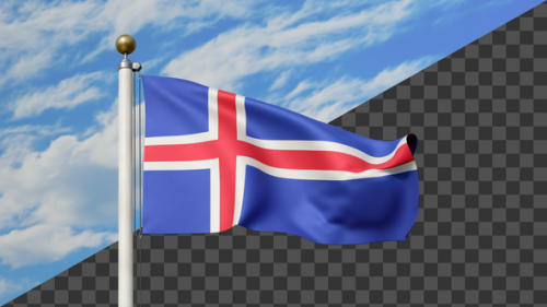 Videohive - Iceland Flag Waving on a Flag Pole, Alpha Included - 47745468 - 47745468