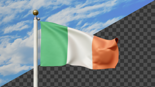 Videohive - Ireland Flag Waving on a Flag Pole, Alpha Included - 47745470 - 47745470