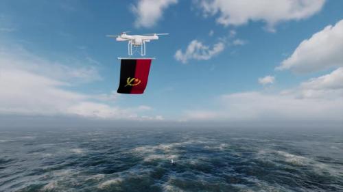 Videohive - Drone Flying Over Ocean With Angola Flag - 47749582 - 47749582