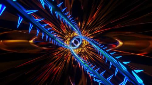 Videohive - Orange tunnel with blue pipes and a lot of blue spikes. Looped animation - 47787278 - 47787278