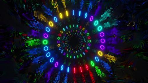 Videohive - Reflective tunnel with many neon circles. Looped animation - 47787279 - 47787279