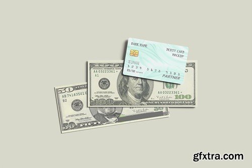 Floating Debit Card and Money Mockup 8J7JXP2