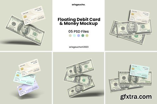 Floating Debit Card and Money Mockup 8J7JXP2