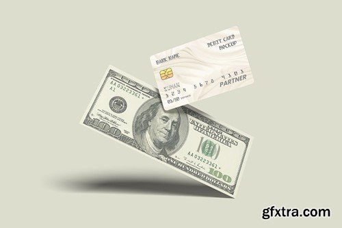 Floating Debit Card and Money Mockup 8J7JXP2